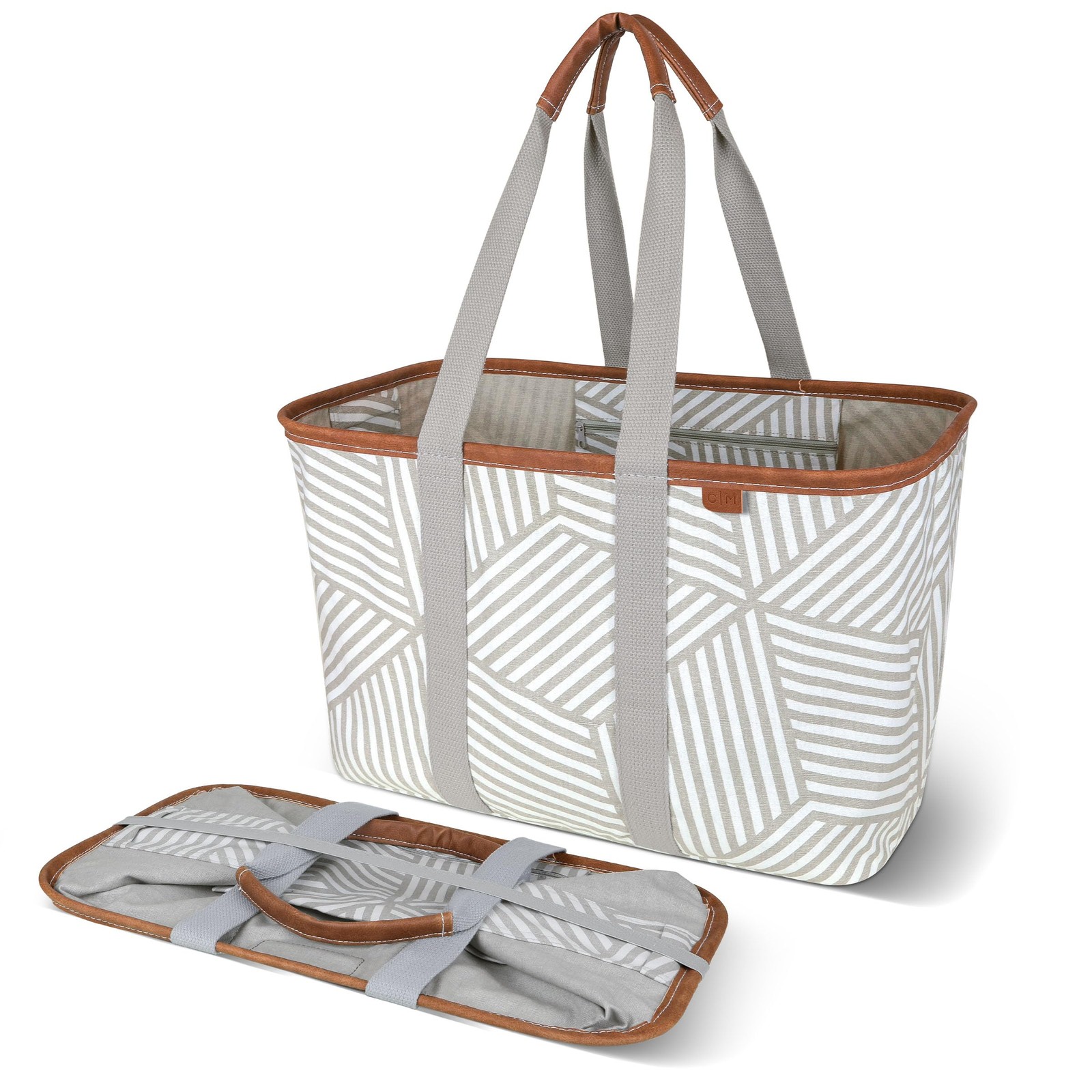 Snapbasket LUXE Collapsible Tote – Geometric Taupe 1 Pack 30L / 8 Gal – Reusa…