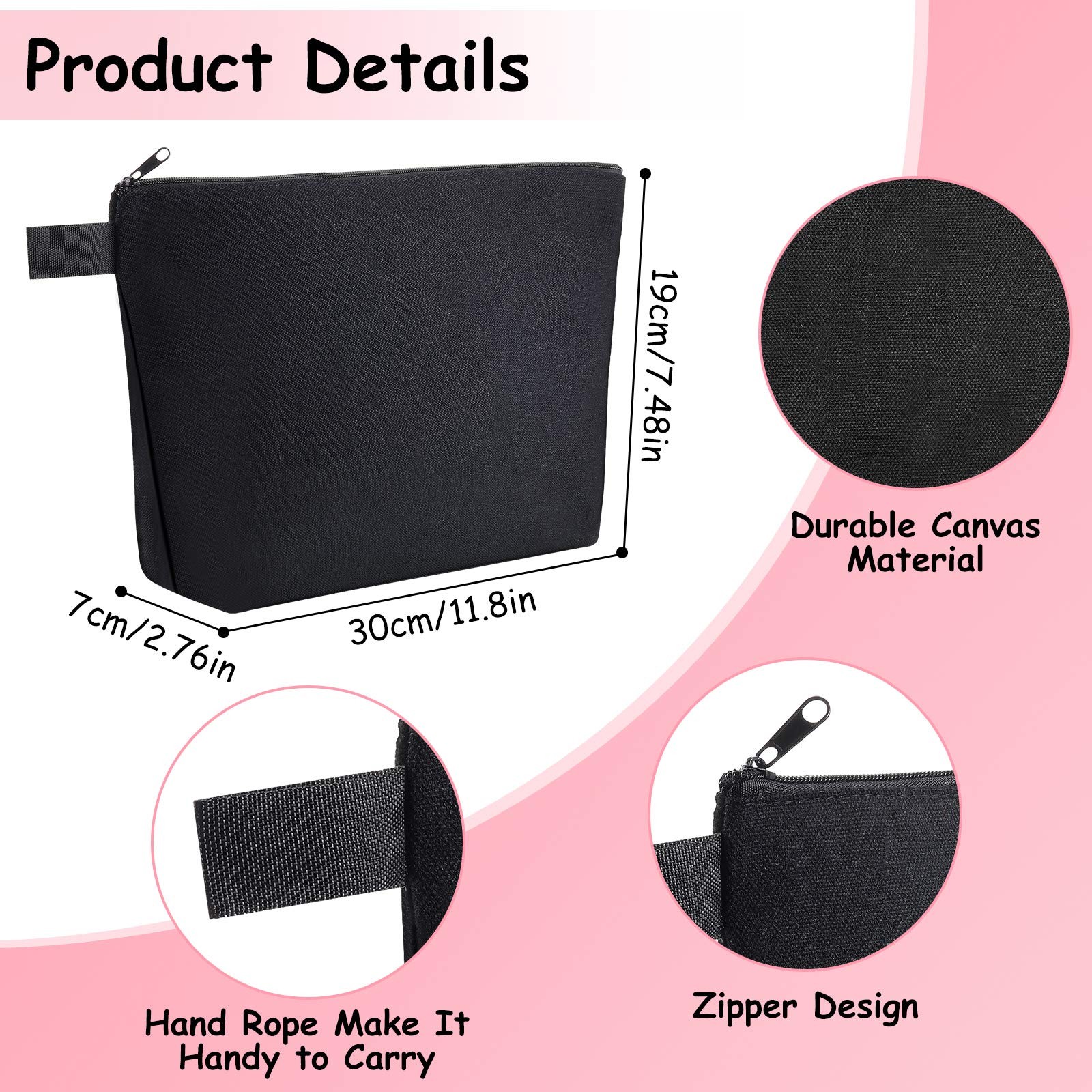 Weewooday 8 Pack Canvas Zipper Pouch Bulk 11.8 x 7.48 x 2.76 Inches, Black