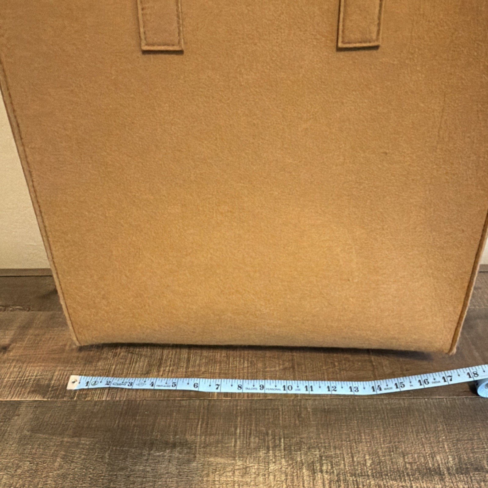 Brown Felt Large Reusable Shopping Bag with Handles, Inner Pocket, 17x15x6 in