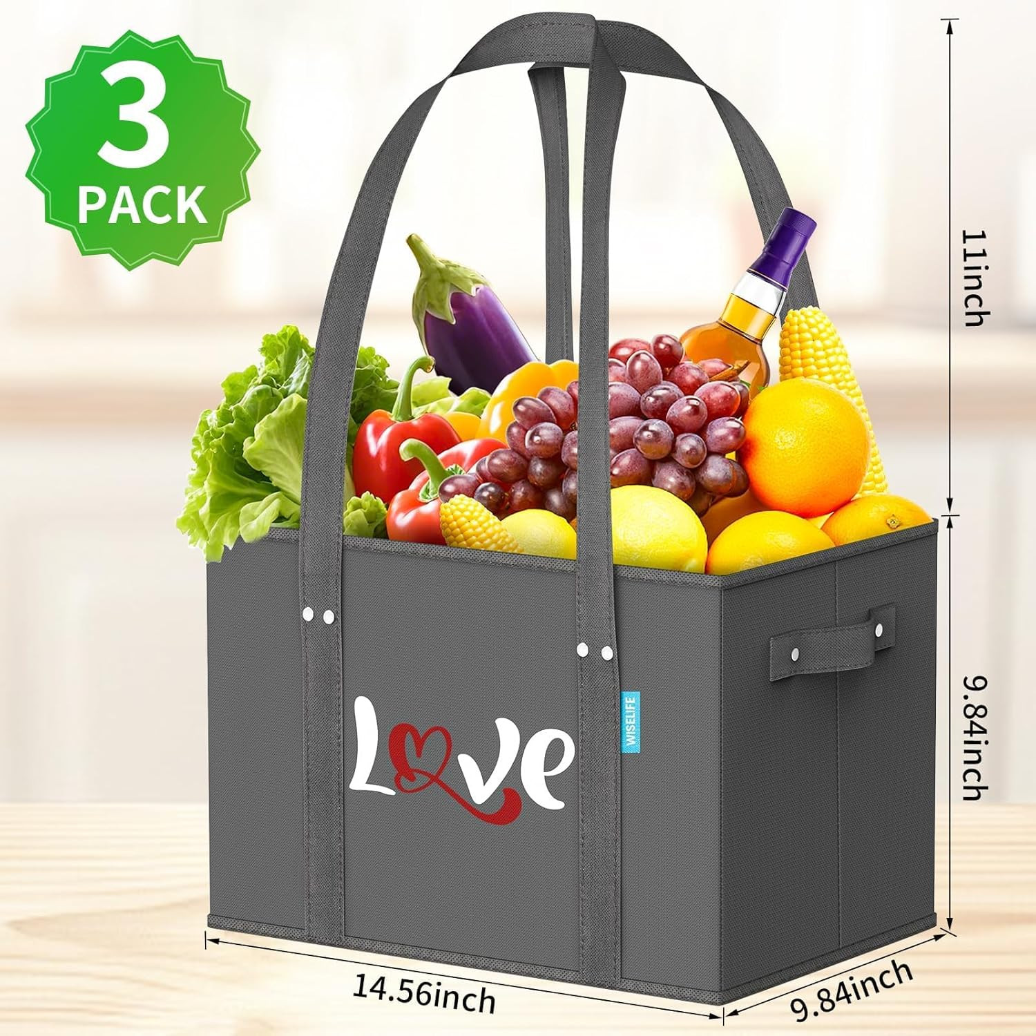 Reusable Grocery Bags Heavy Duty Foldable Shopping Tote Bags with Handles & Rein