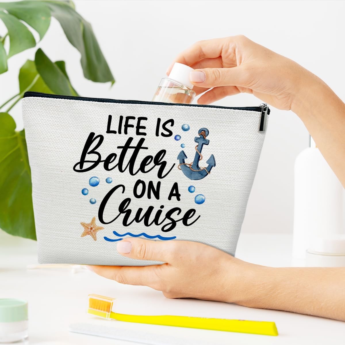 Ythuil Cruise Makeup Bag, Life Is 10 inches x 2 x 7 inches, blue