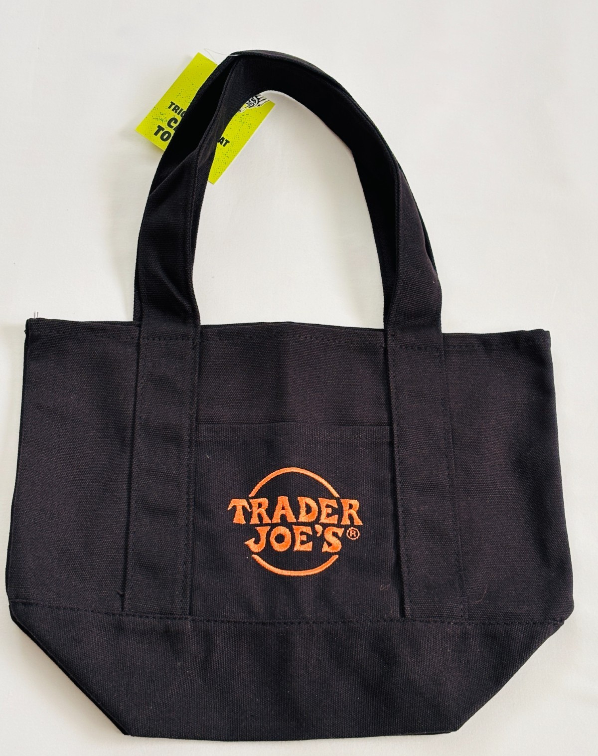 Trader Joes Halloween Mini Canvas Tote Bag Black & Orange Embroidered Logo