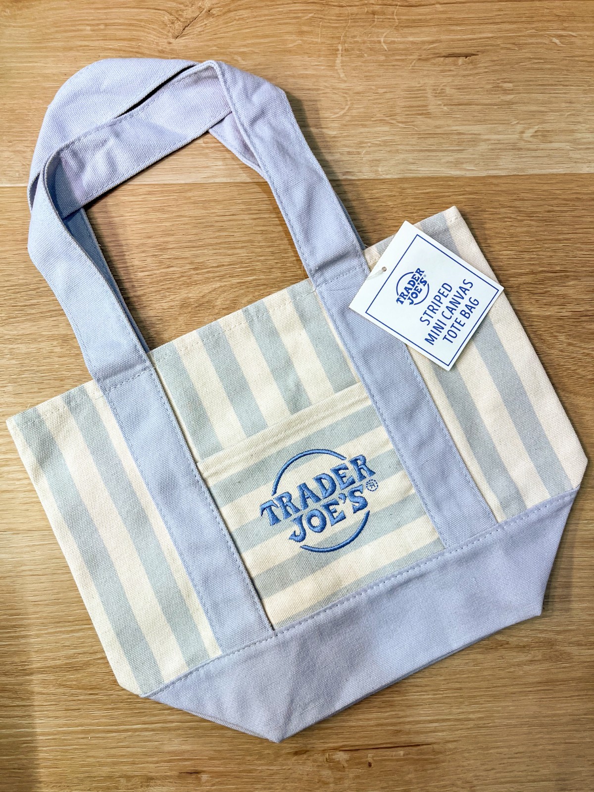 Trader Joe’s Mini Pastel Stripe Canvas Tote Bag – BLUE – Limited Edition