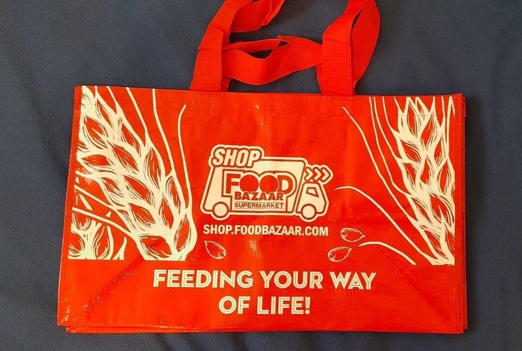Food Bazaar Jumbo Shopping Storage Tote Bag Reusable 12” x 19” x 11”