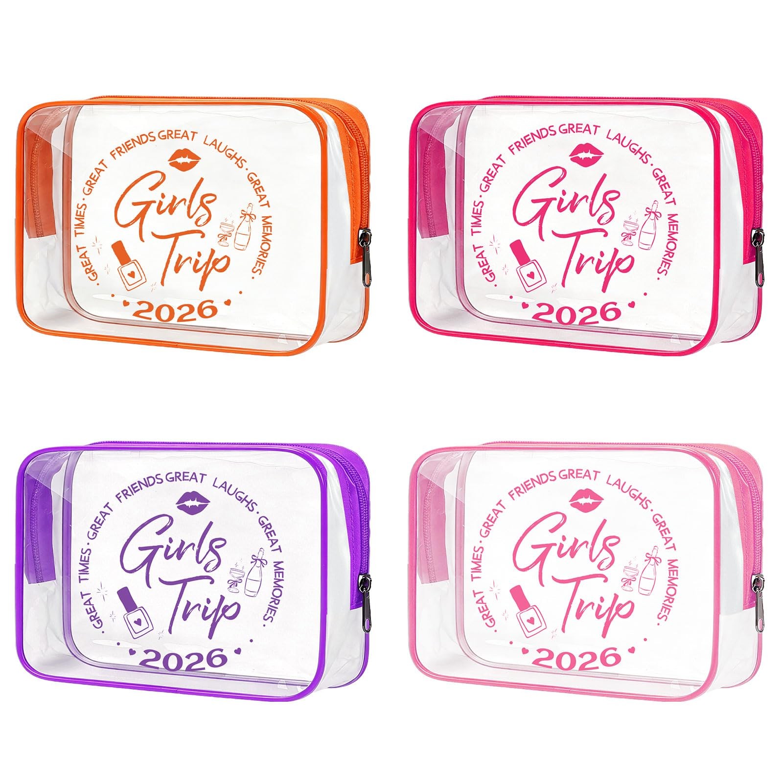 4 Pcs Girls Trip 7″ x 4.7″ x 2.3″, purple, rose pink, yellow, and magenta