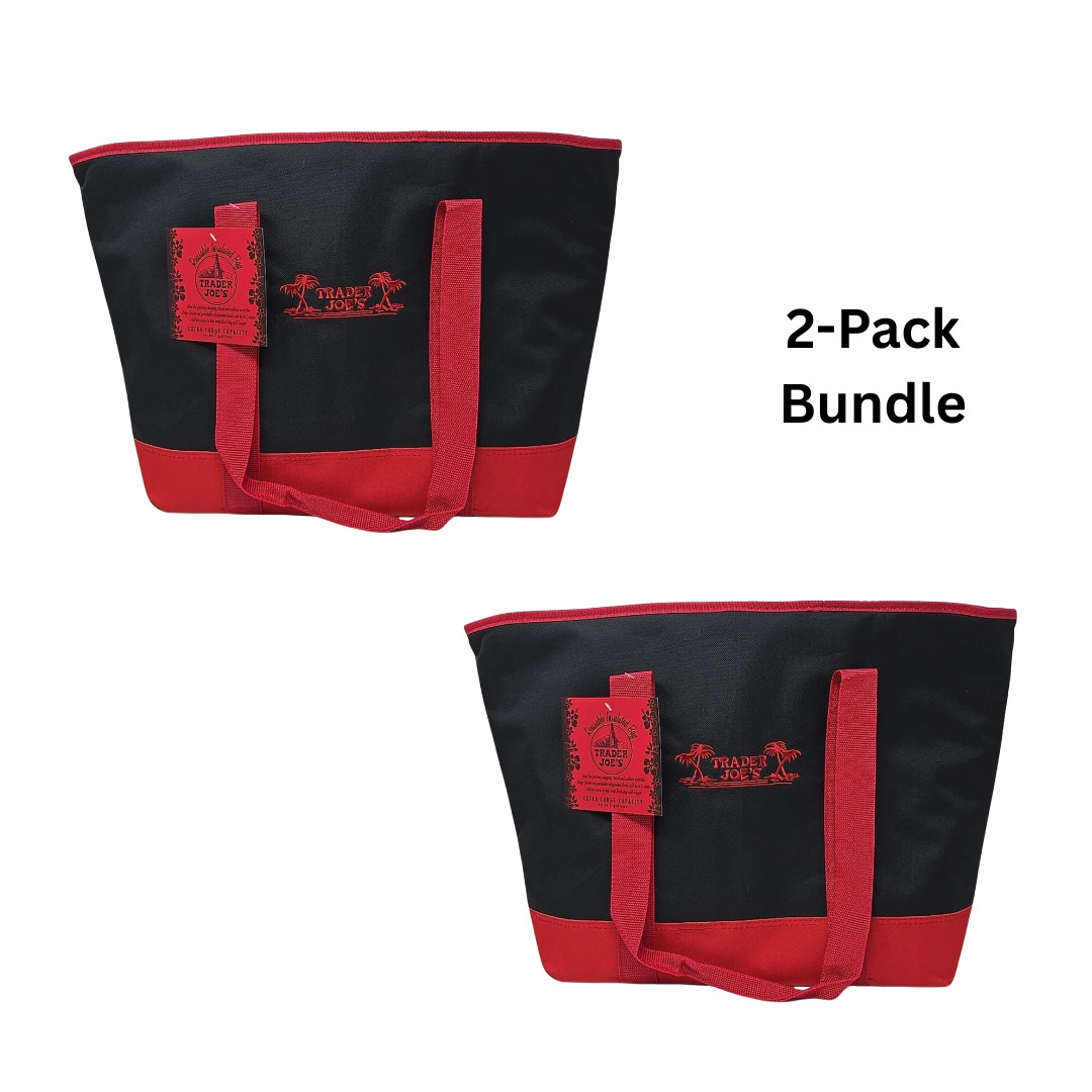 2-Pack Trader Joe’s Insulated Cooler Tote Bags Red Black Grocery Beach Picnic