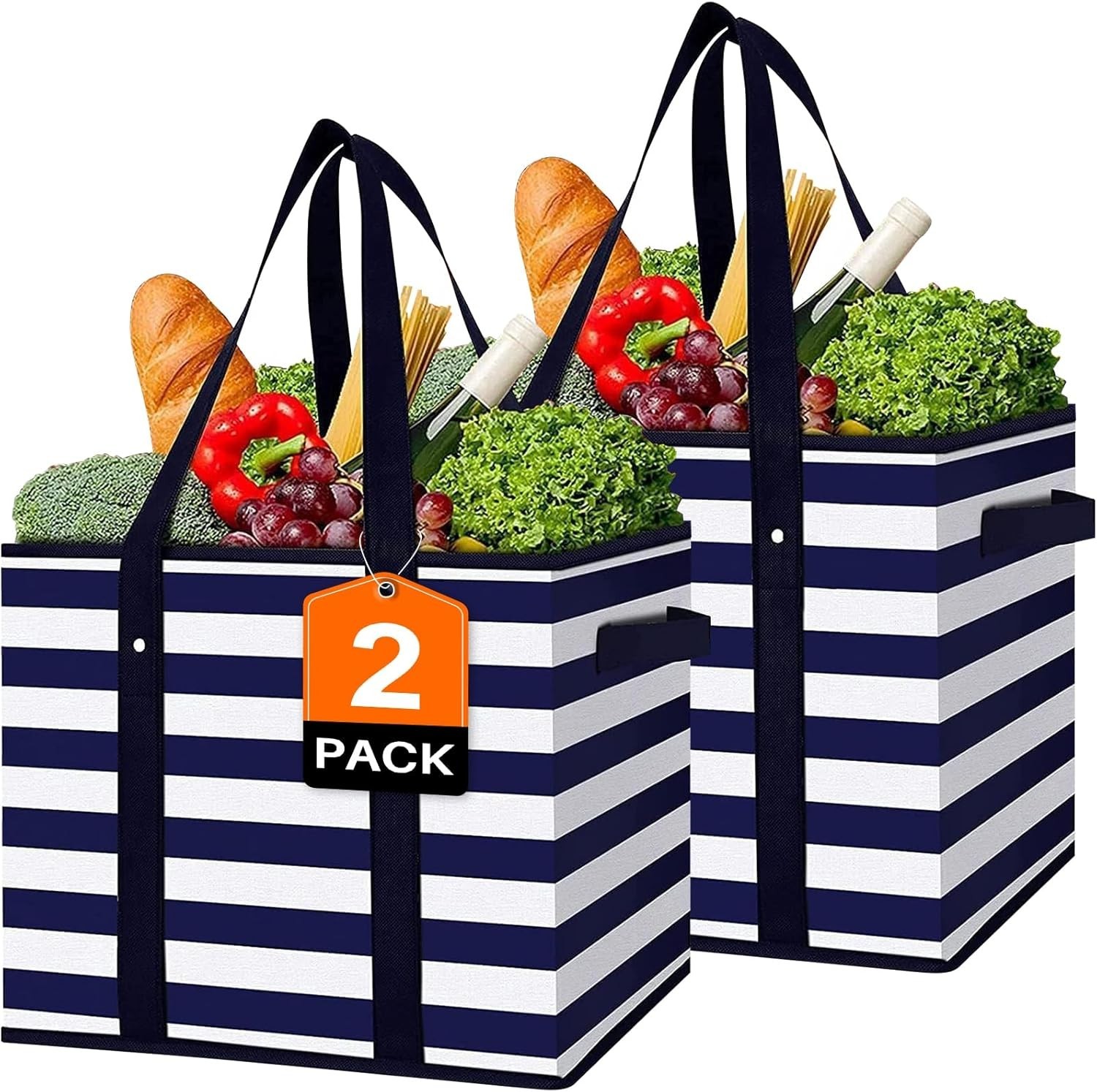 Durable 2 Pack Reusable Tote Bags – Large Size, Collapsible & Water-Resistant