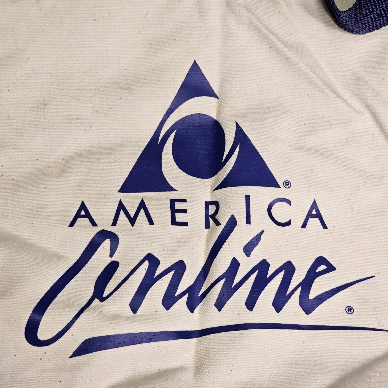 Stains* AOL 8.0 America Online Leed’s Cotton Reusable Tote Bag Cream Y2K Q0a