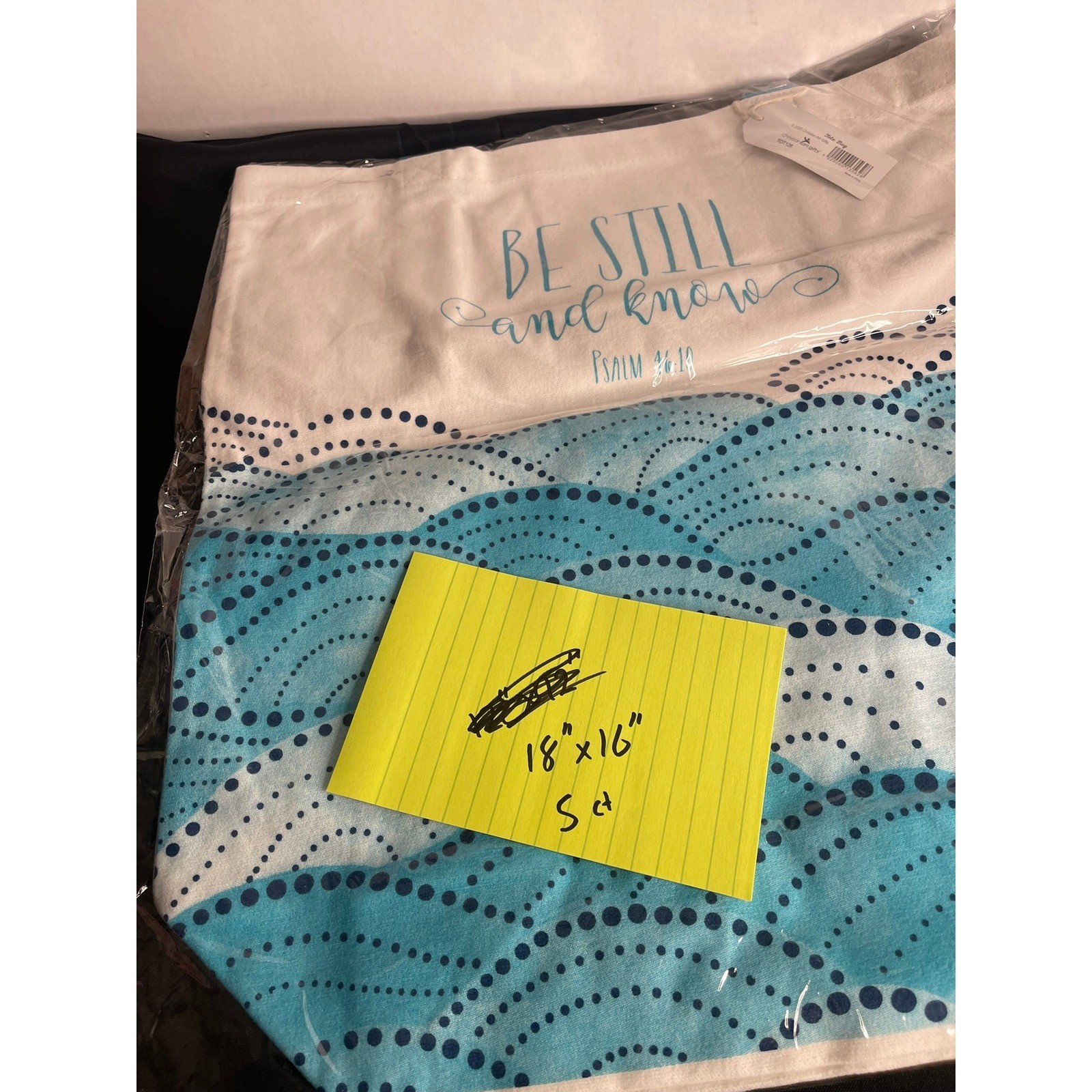 Christian Art Gifts Tote Bag Be Still & Know Psalm 46:10 Blue Wave Design TOT126