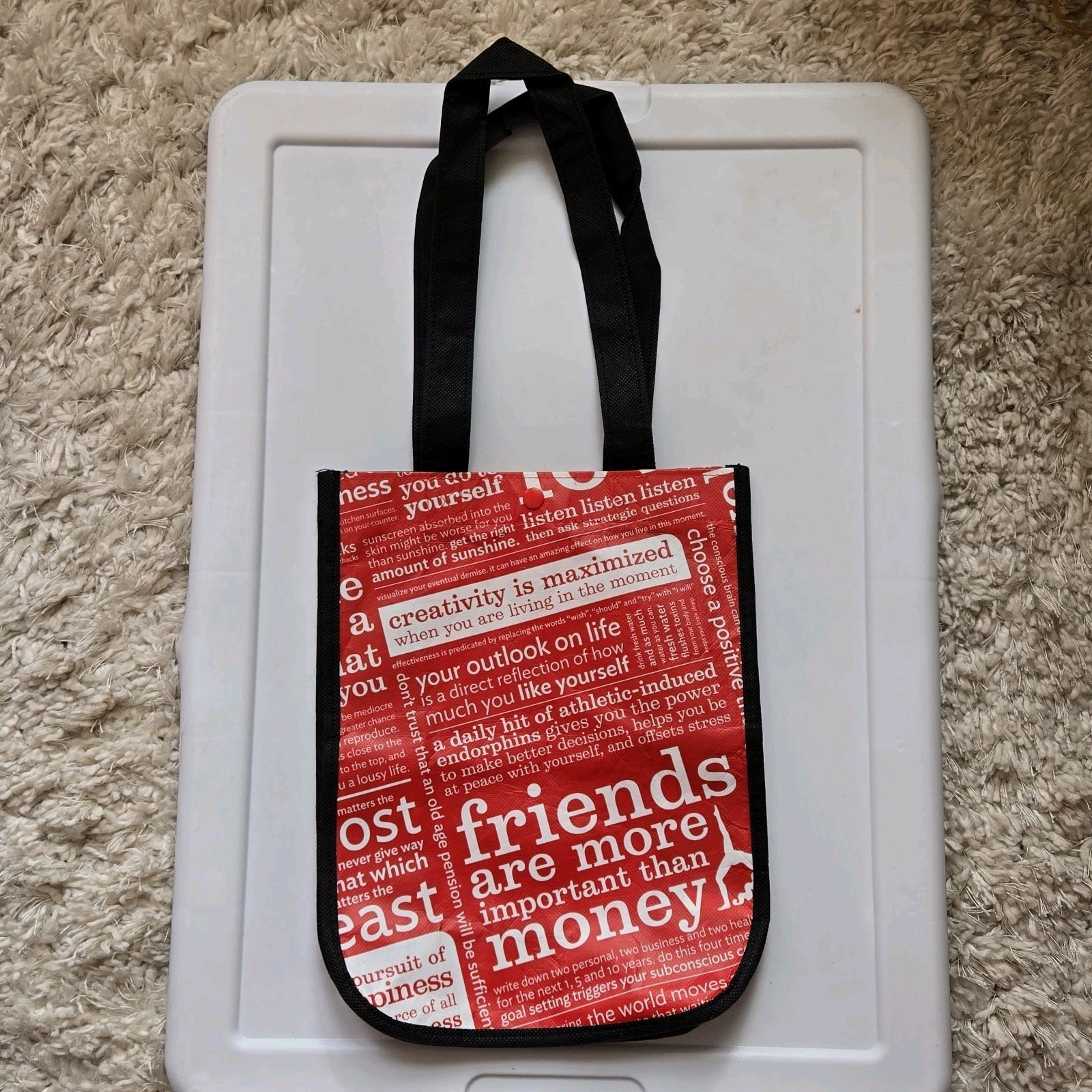 Lululemon Manifesto Reusable Tote Bag Red Black Text Shopping Gym
