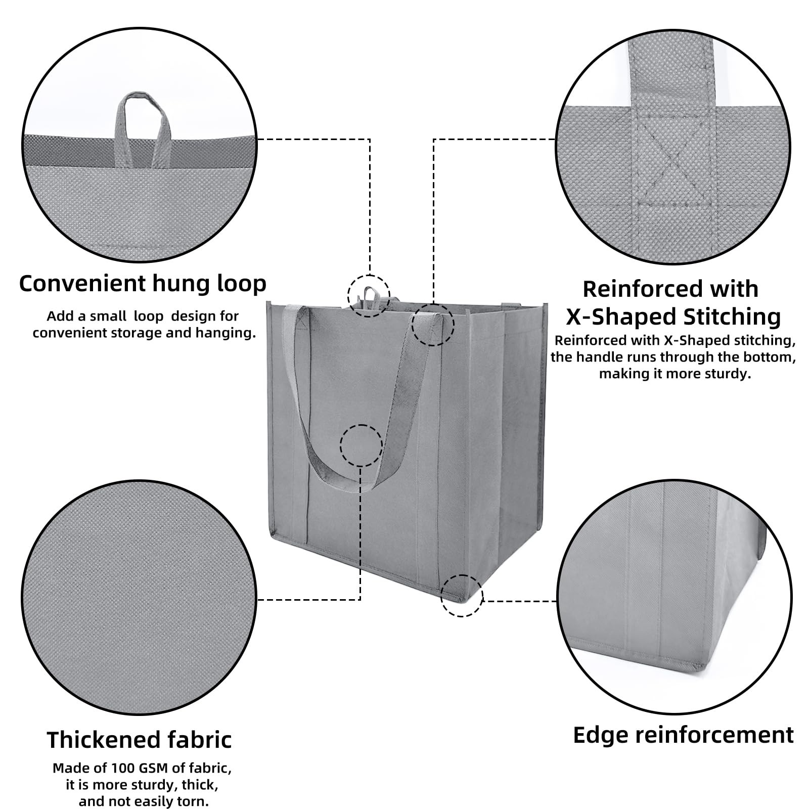 6 PCS Reusable Reinforced Handle Grocery Bags Heavy Duty Foldable Washable