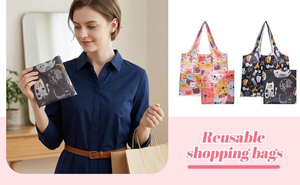 2 Pcs Foldable Shopping Bag Reusable Grocery Bags Extra Large Foldable Shoppi…