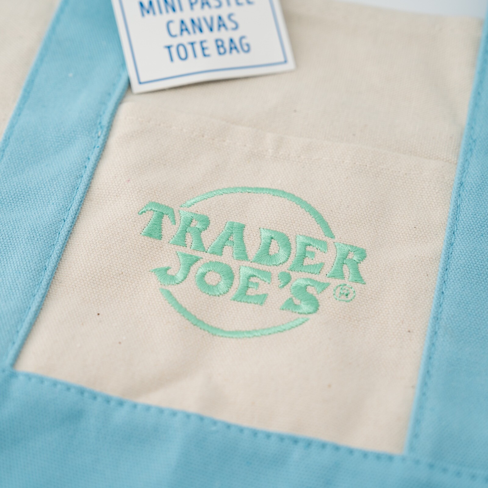 Trader Joe’s Pastel Mini Canvas Tote Bag 2025 LIMITED EDITION BLUE