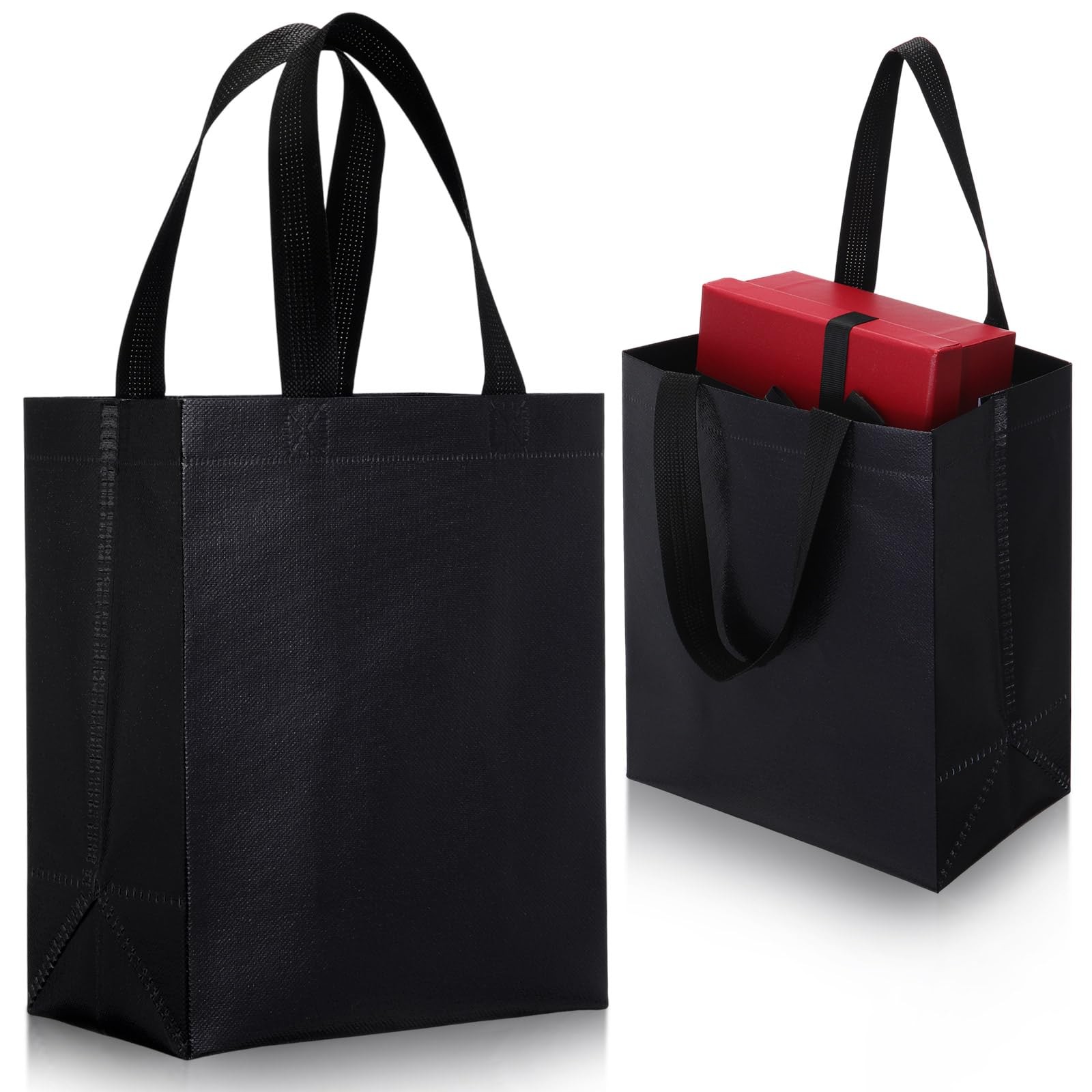 80 PCS Black Glossy Reusable Gift Bags Grocery Tote 10x8x4.7 Inch