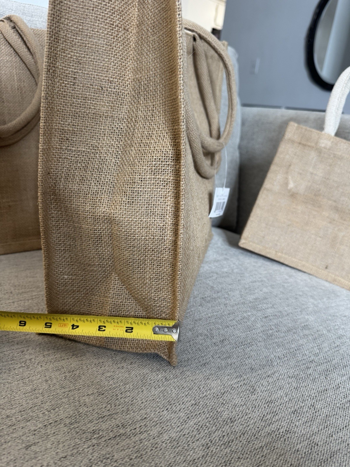MUJI Set of 3 Reusable Jute Tote Bags Beige Cotton Handles 15-1/2×13-3/4×6″