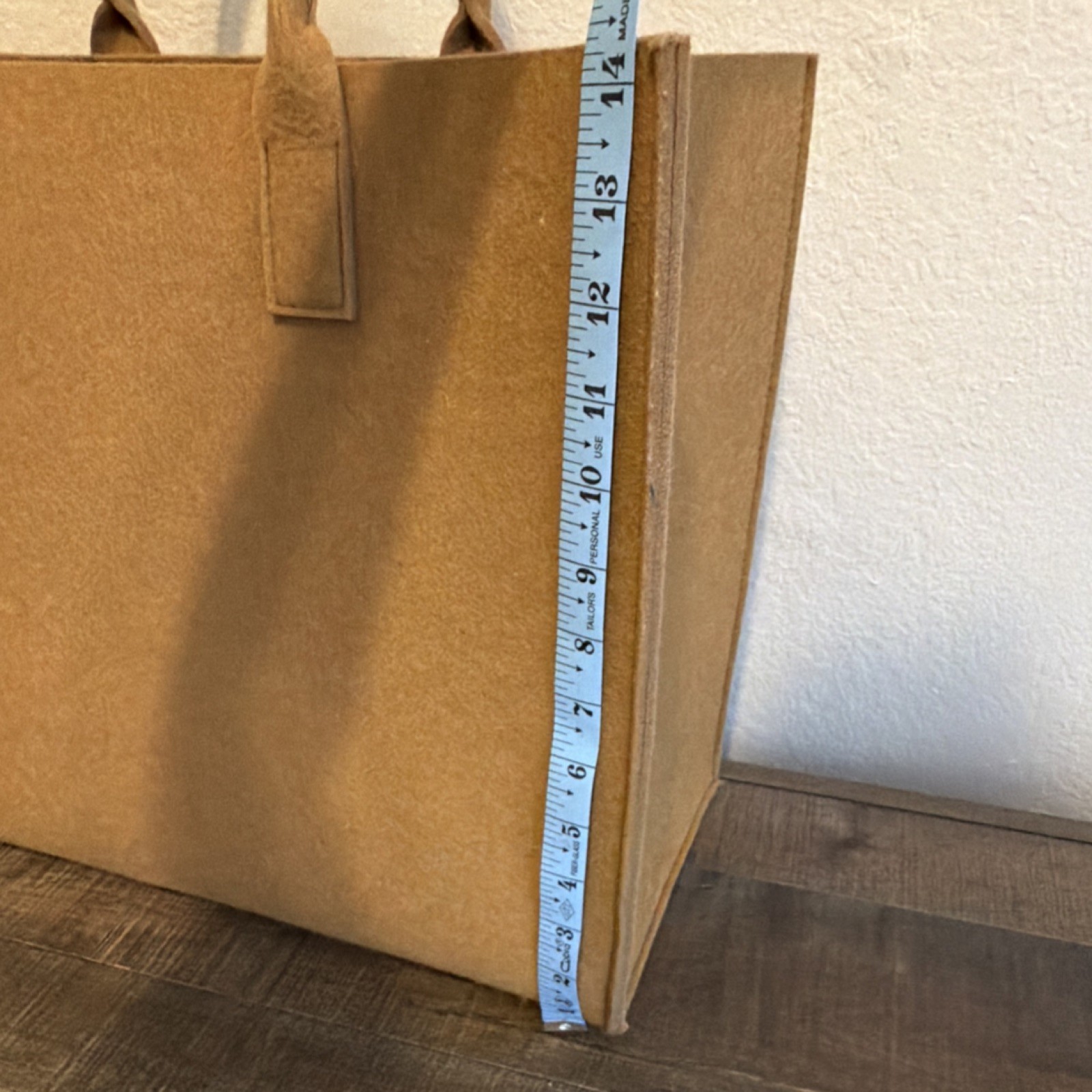 Brown Felt Large Reusable Shopping Bag with Handles, Inner Pocket, 17x15x6 in