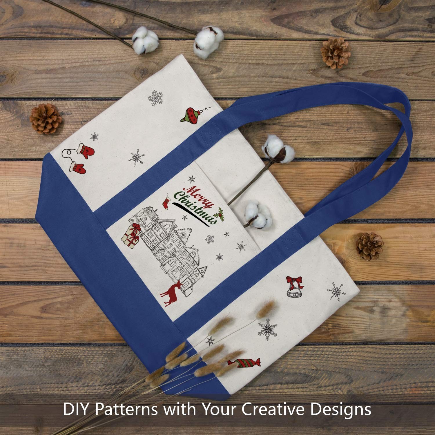 TOPDesign 1-Pack Canvas Tote Bag with an External Pocket, Reusable Grocery Sh…