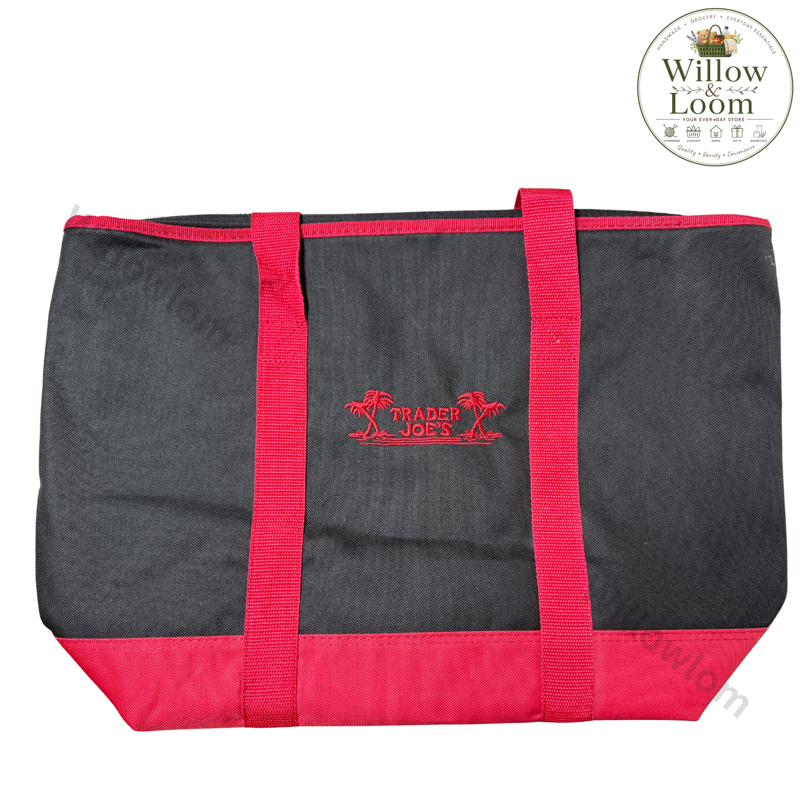 Trader Joe’s Cooler Tote Bag Insulated Shopper Black Red Reusable Extra Large