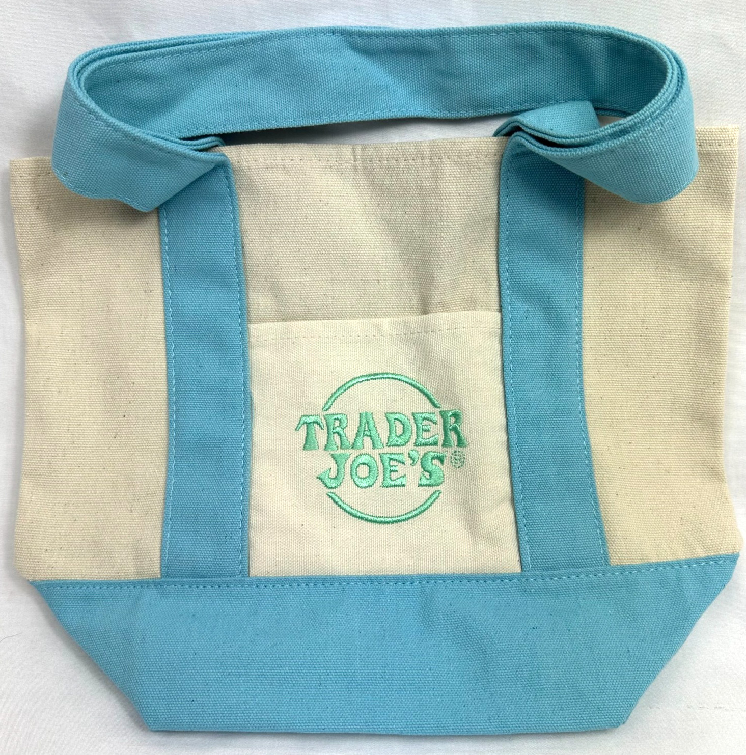 Trader Joe’s Mini Canvas Tote Bag Blue Pastel Reusable NEW 2026