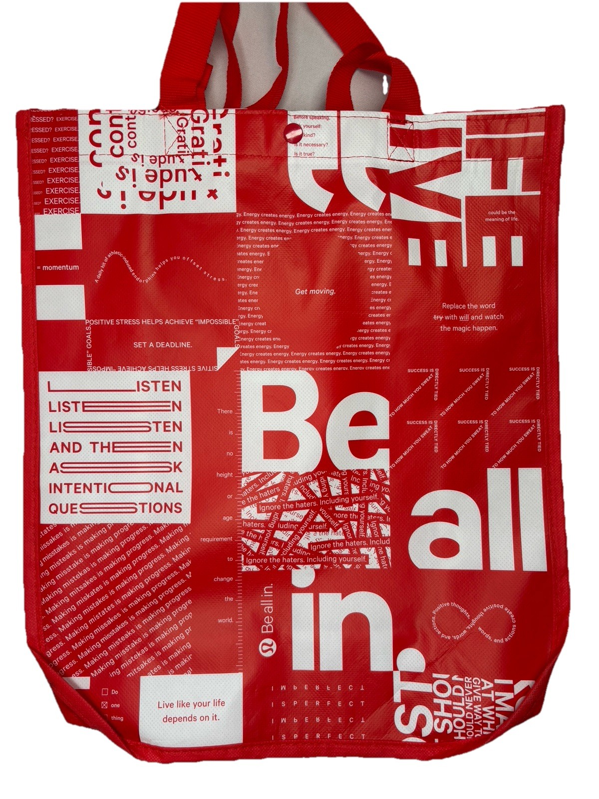 Lot Of 2 New Lululemon Reusable Shopping Tote Bag Large Black & Red 16” x 14”