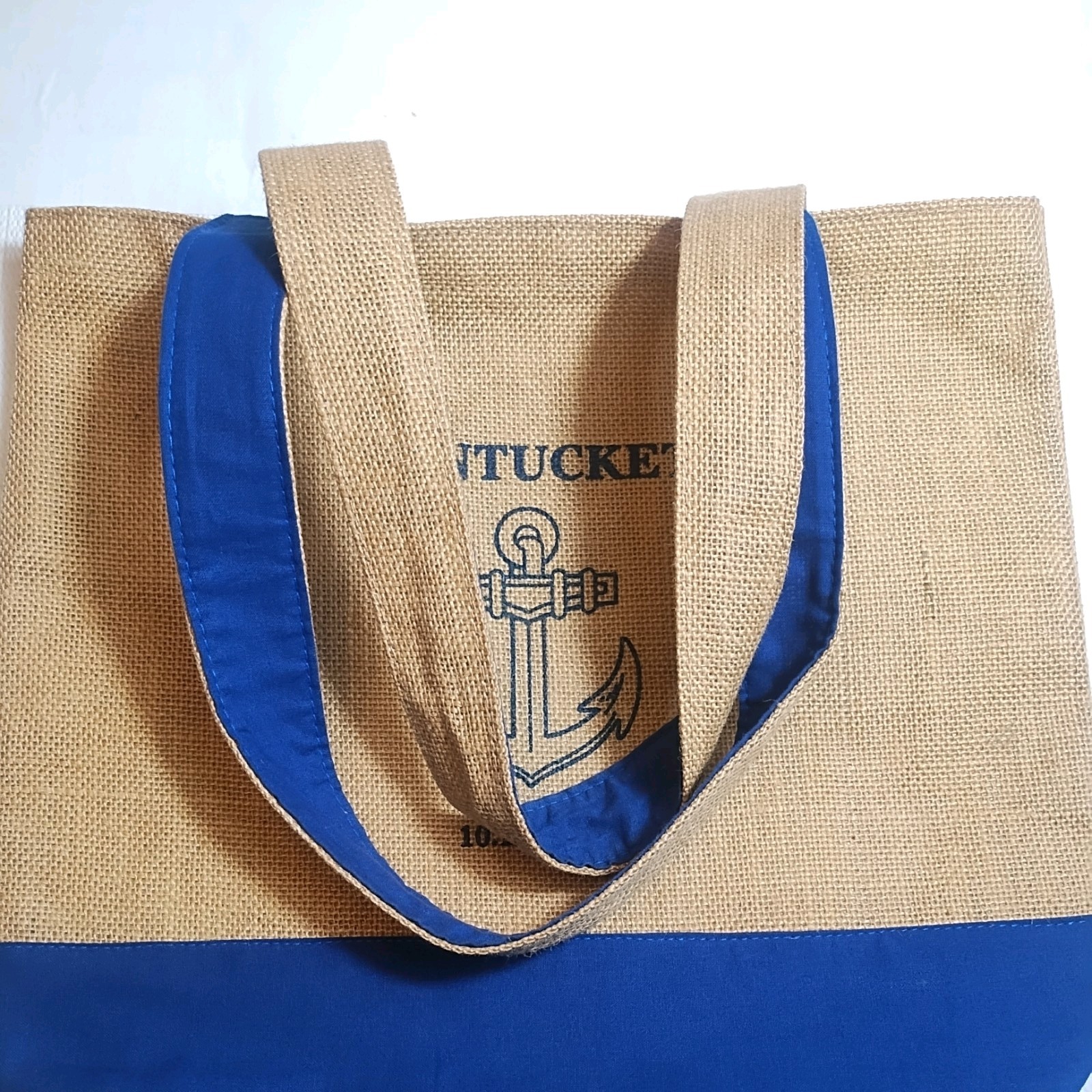 Nantucket Burlap Reusable Shopping Bag Beige Foldable