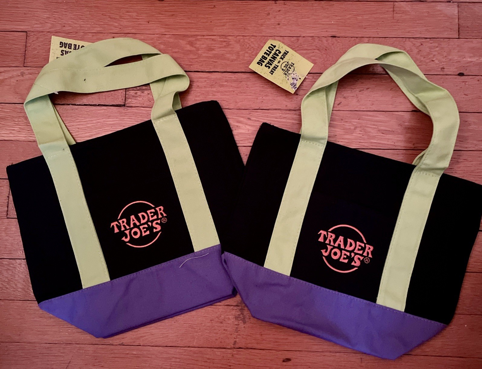 2 NWT Trader Joe’s mini Halloween Tote Bags 2025 Black Green purple orange
