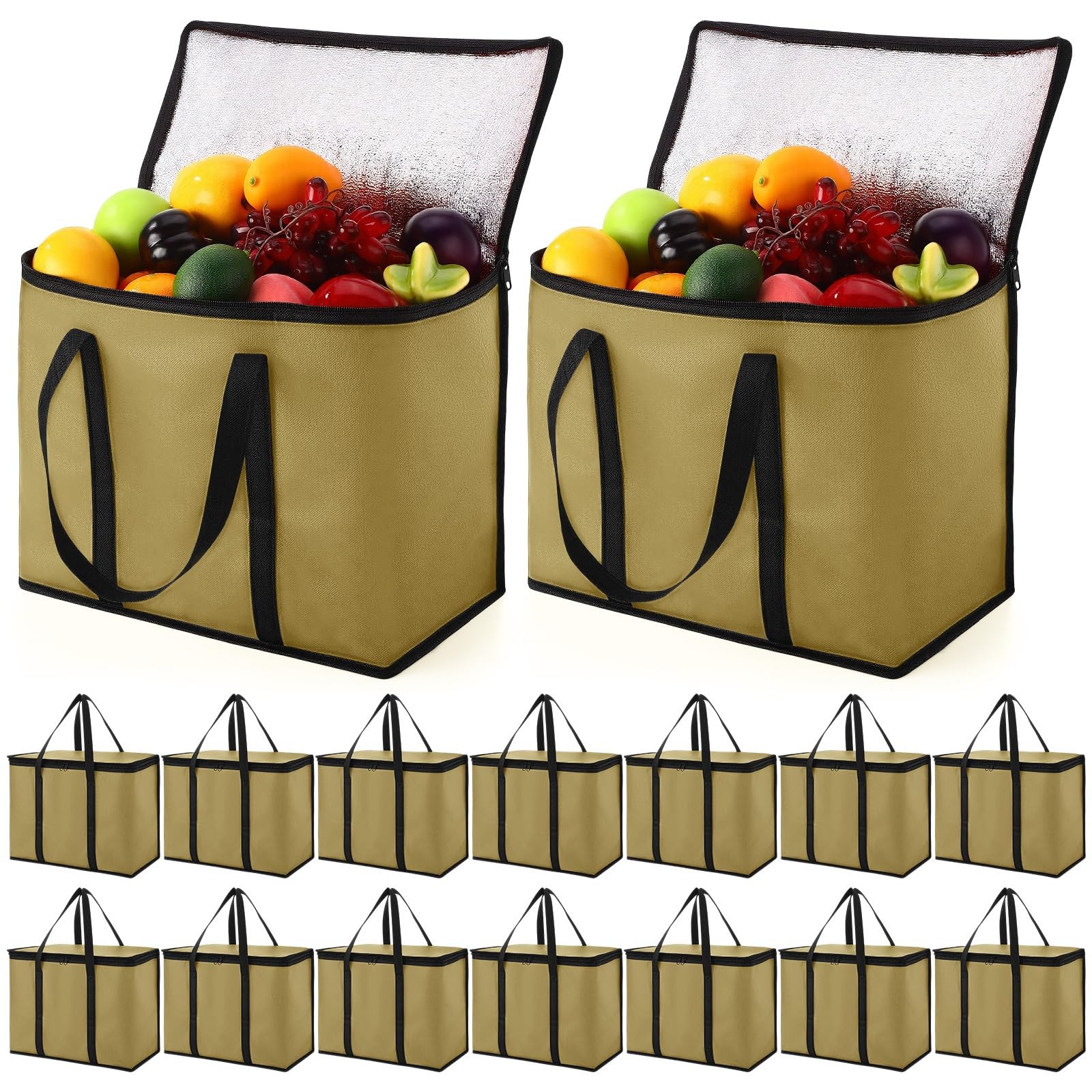 Kenning 15 Pcs Large Insulated Reusable Grocery Bags with Sturdy Zipper and H…