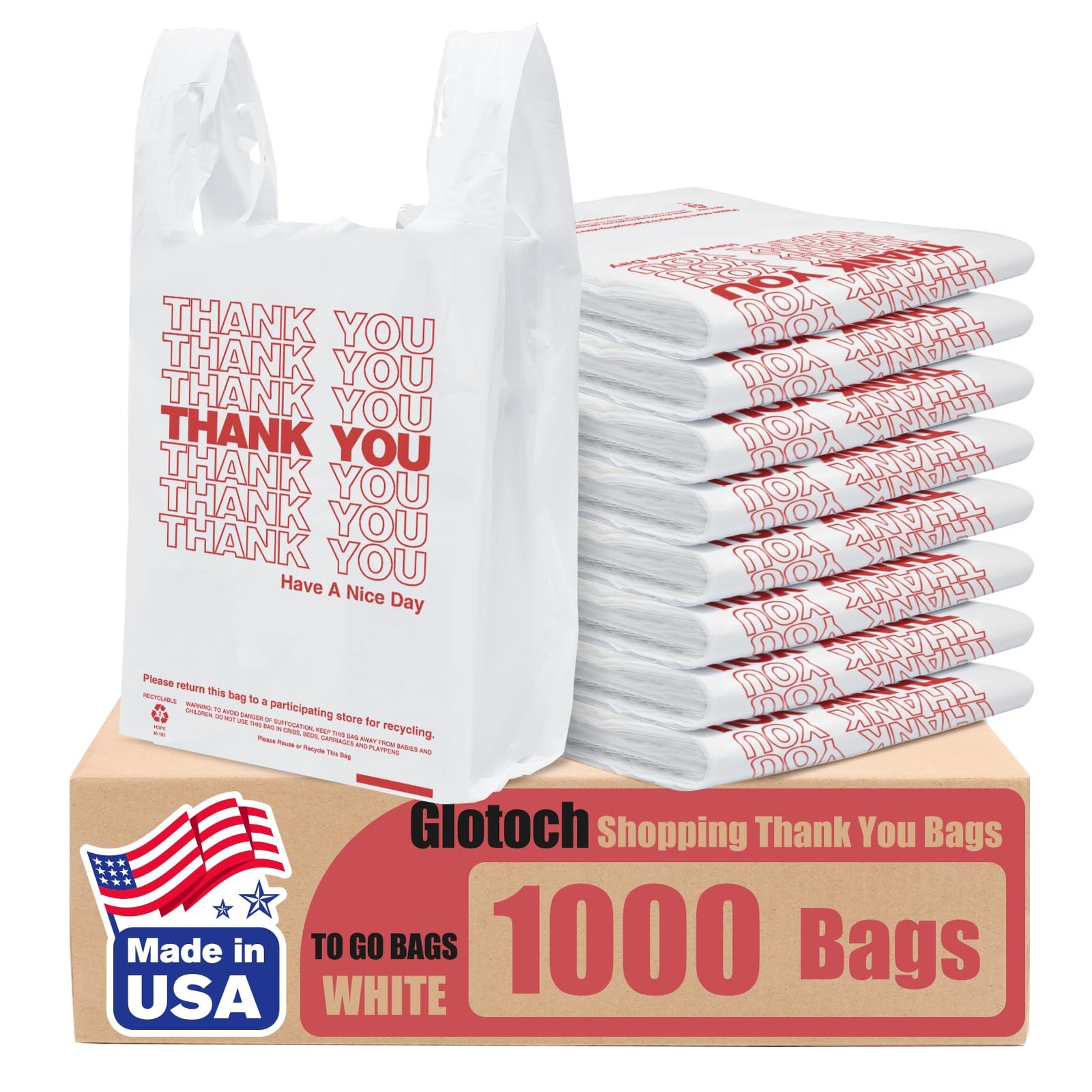 Glotoch Plastic Thank You Bags 1000 Count, 11.5″ x 6.5″ x 1000 White