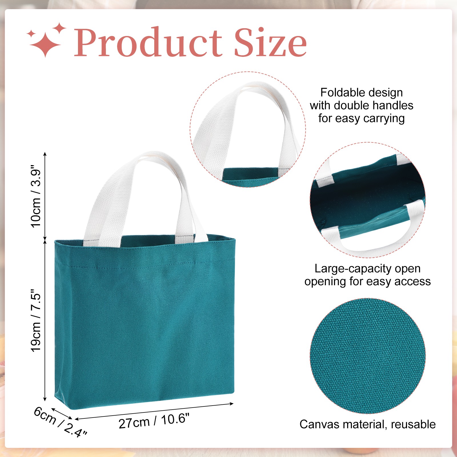 Small Canvas Tote Bag for Women, 11 x 2 x 7″ Canvas Bags, Blue Green