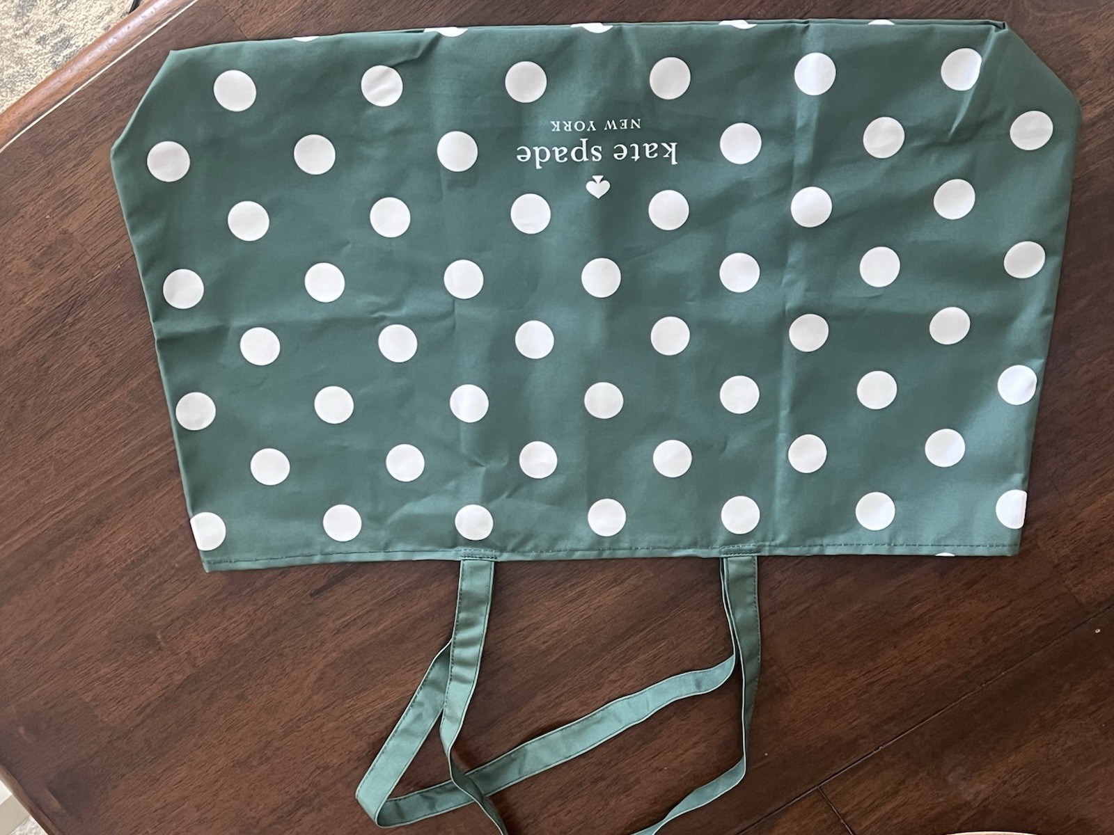 New Kate Spade New York Foldable Reusable Canvas Green/White Polka Dot Tote