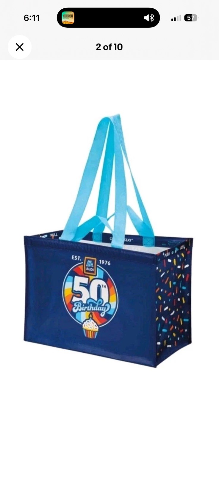 ALDI XL Reusable CLICK AND STAY 50th Birthday Est. 1976 Shopping Bag Tote NEW