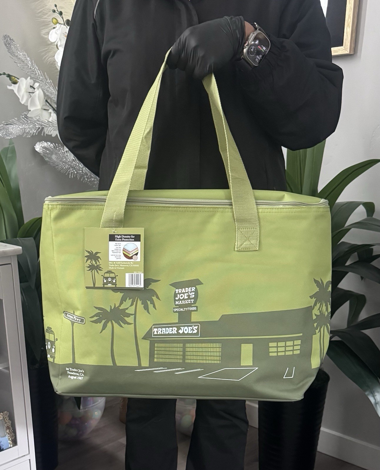 Trader Joe’s Large Reusable Insulated Shopping Bag Green Zipper 8 Gallons