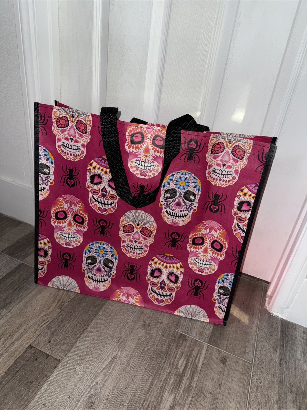 New XXL Skulls ~Day Of The Dead~ Shopping Bag Reusable Tote Bag~ Marshalls pink
