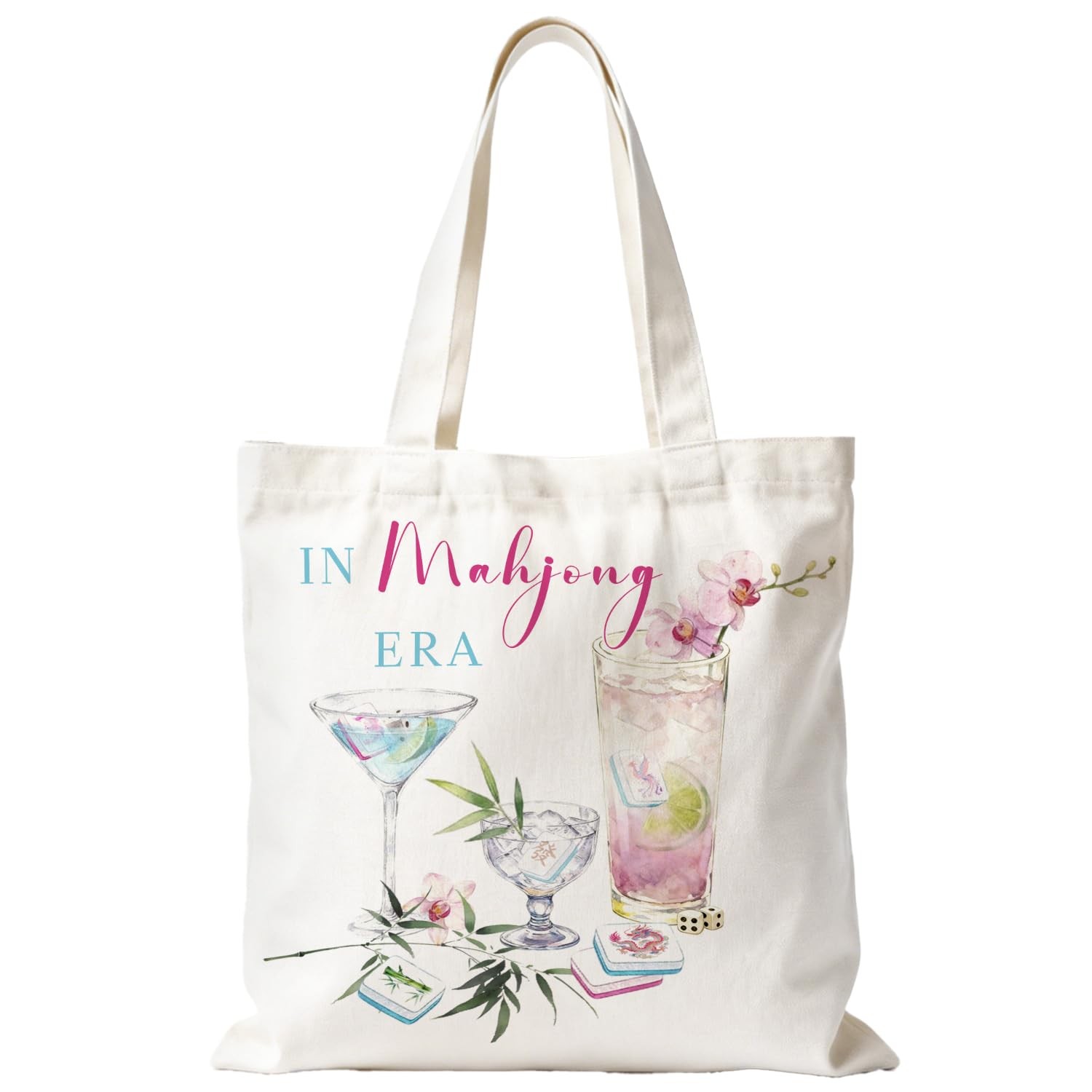Chinoiserie Cocktail Mahjong Tote Bag, Mahjong Gifts for Women Canvas Tote Ba…