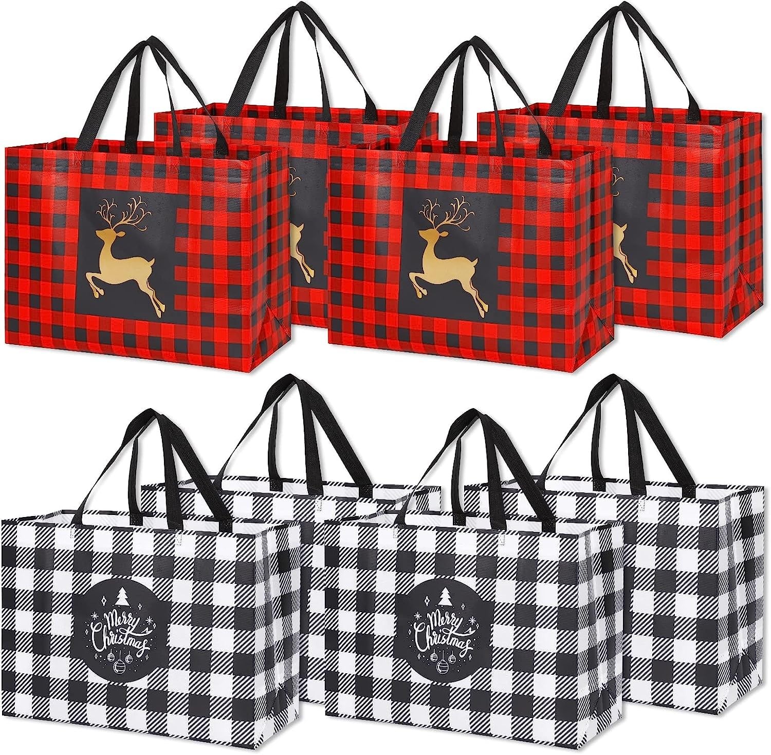 8 PCS Extra Large Christmas Reusable Gift Bags Tote 16.9×12.6×6.8 Inch