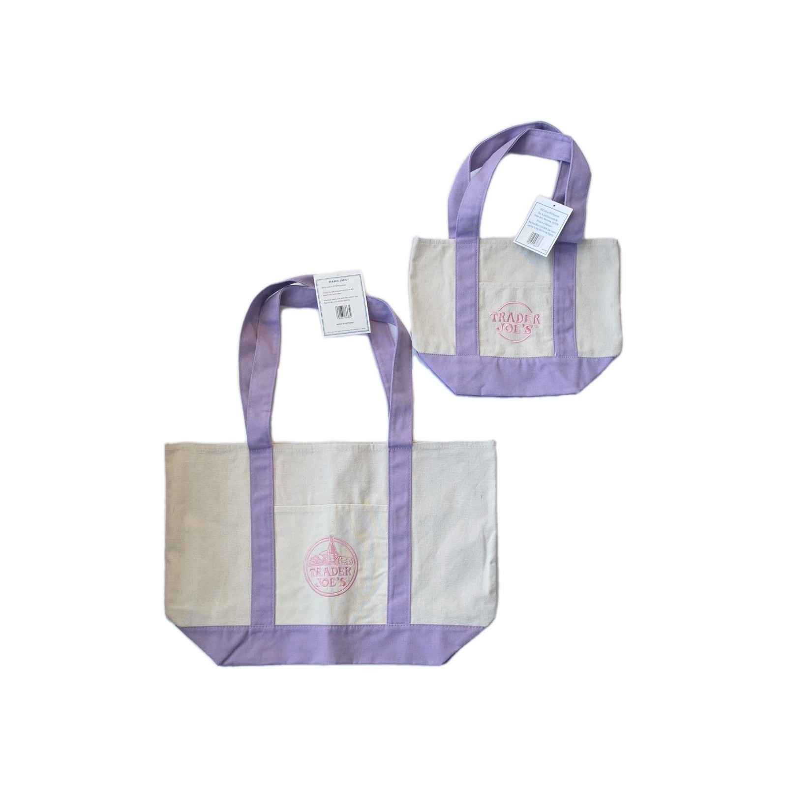 (Set of 2) Trader Joe’s Lavender Large & Mini Canvas Tote Bags NEW for 2026 💜