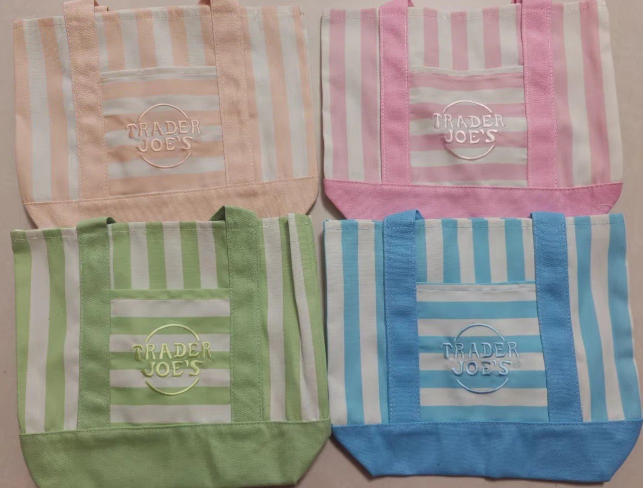 Trader Joe’s Mini Canvas Tote Bags Stripes LIMITED EDITION NWT LOT OF 4