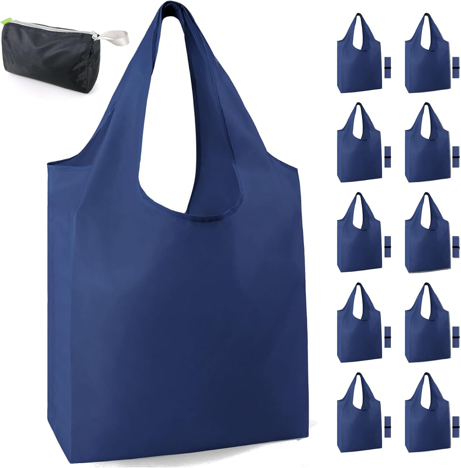 10PCS Navy Blue Reusable Grocery Bags Large 50LB Foldable Durable Washable