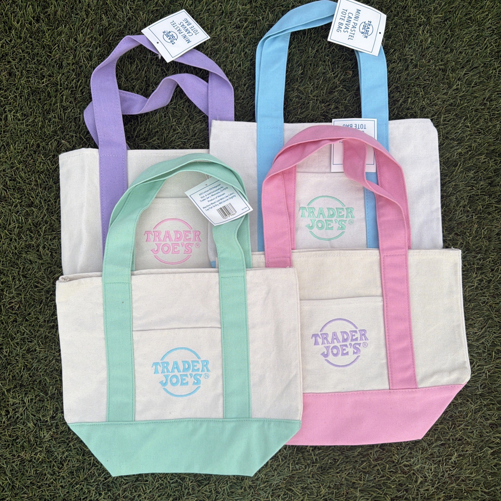 Trader Joe’s 2025 Mini Pastel Canvas Tote Bag Set Of 4