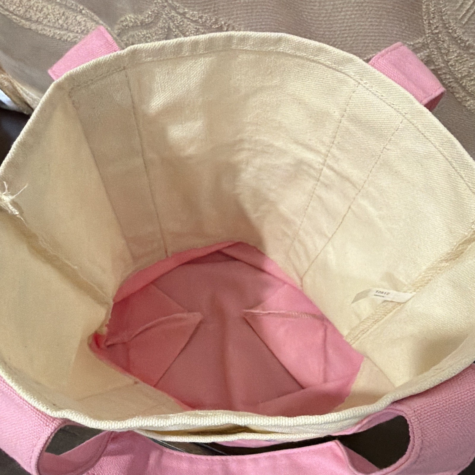 Trader Joe’s Pink/Beige/Purple Reusable Tote Shopping Bag Cotton/Polyester