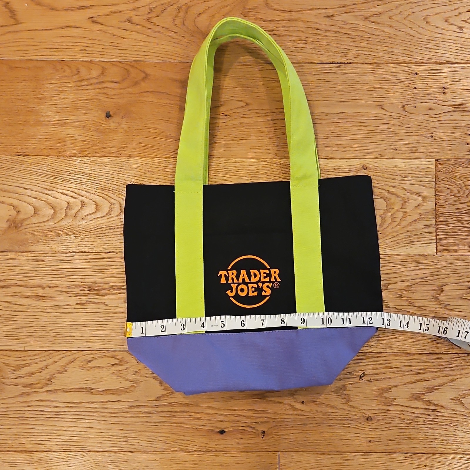 Trader Joe’s Reusable Tote Shopping Bag Colorblock Black Green Purple Orange