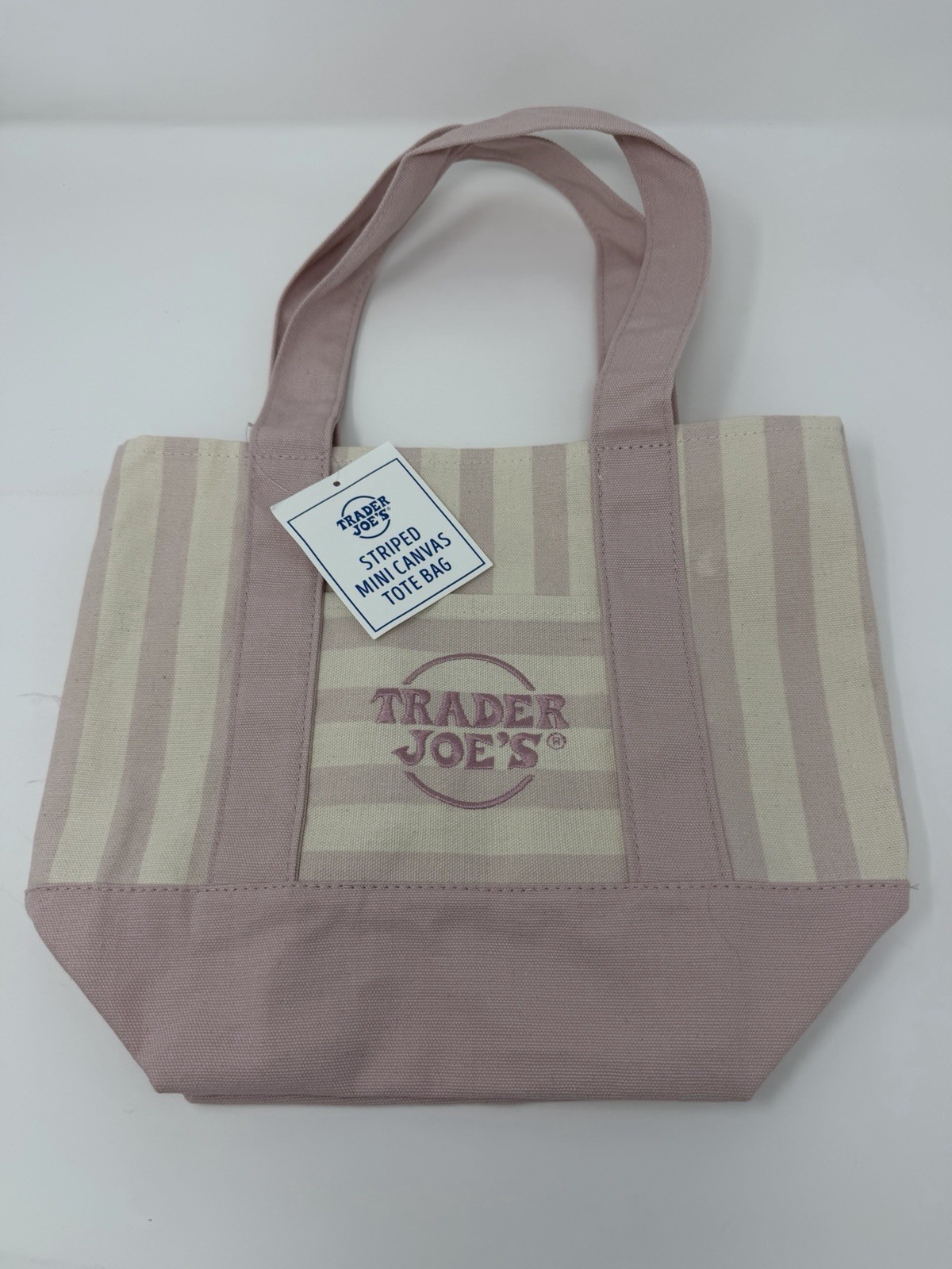 NEW Trader Joe’s Mini Pastel Stripe Canvas Tote Bag Limited Edition, PINK