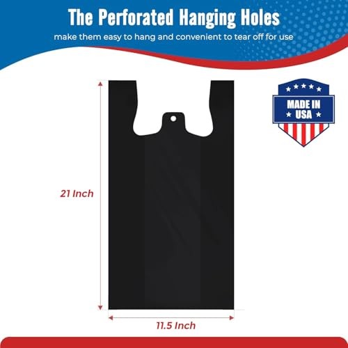 Black Plastic Grocery Bags 11.5″ x 6.5″ x 21″, T-shirt, 1000 Count Plain Black