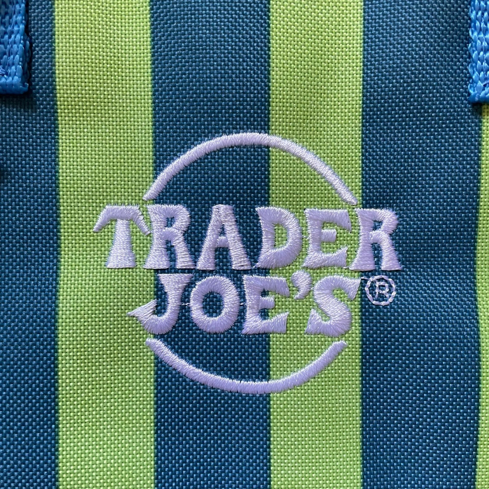 Trader Joes Insulated Mini Striped Tote Bag Blue Green Lunch Cooler Foldable NWT