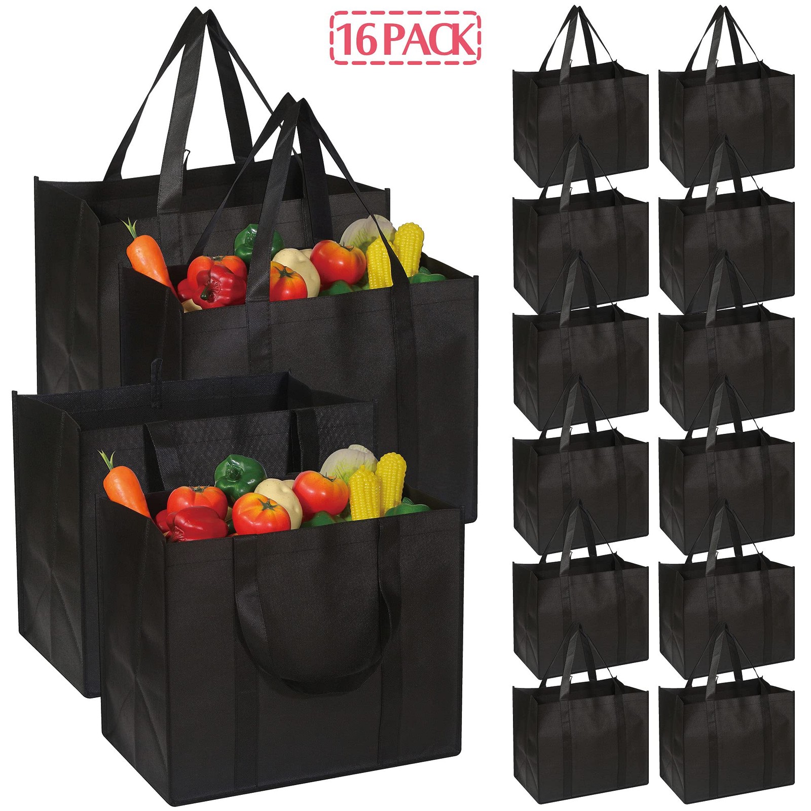 Set of 16 Reusable Grocery Bags Extra Large Super Strong Heavy Duty Shopping …