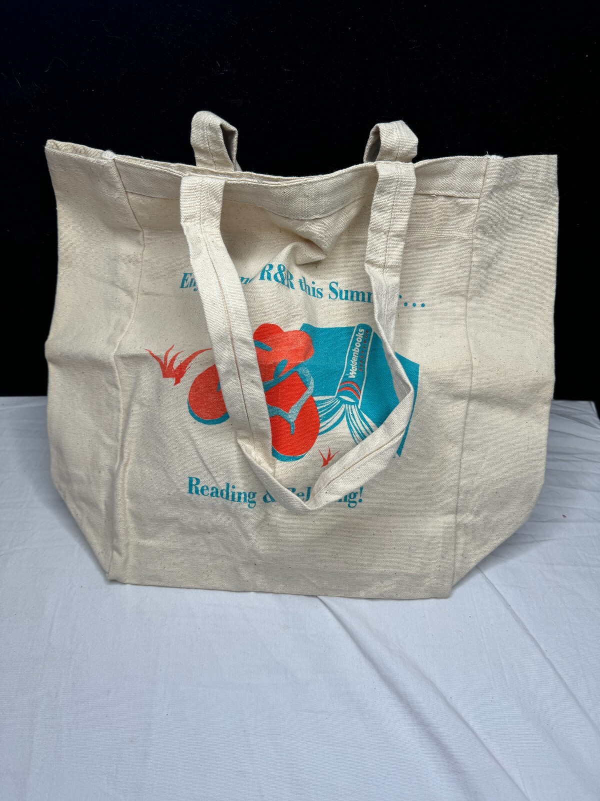 Vintage 90s Waldenbooks Reusable Tote Bag Canvas Bookbag NOS