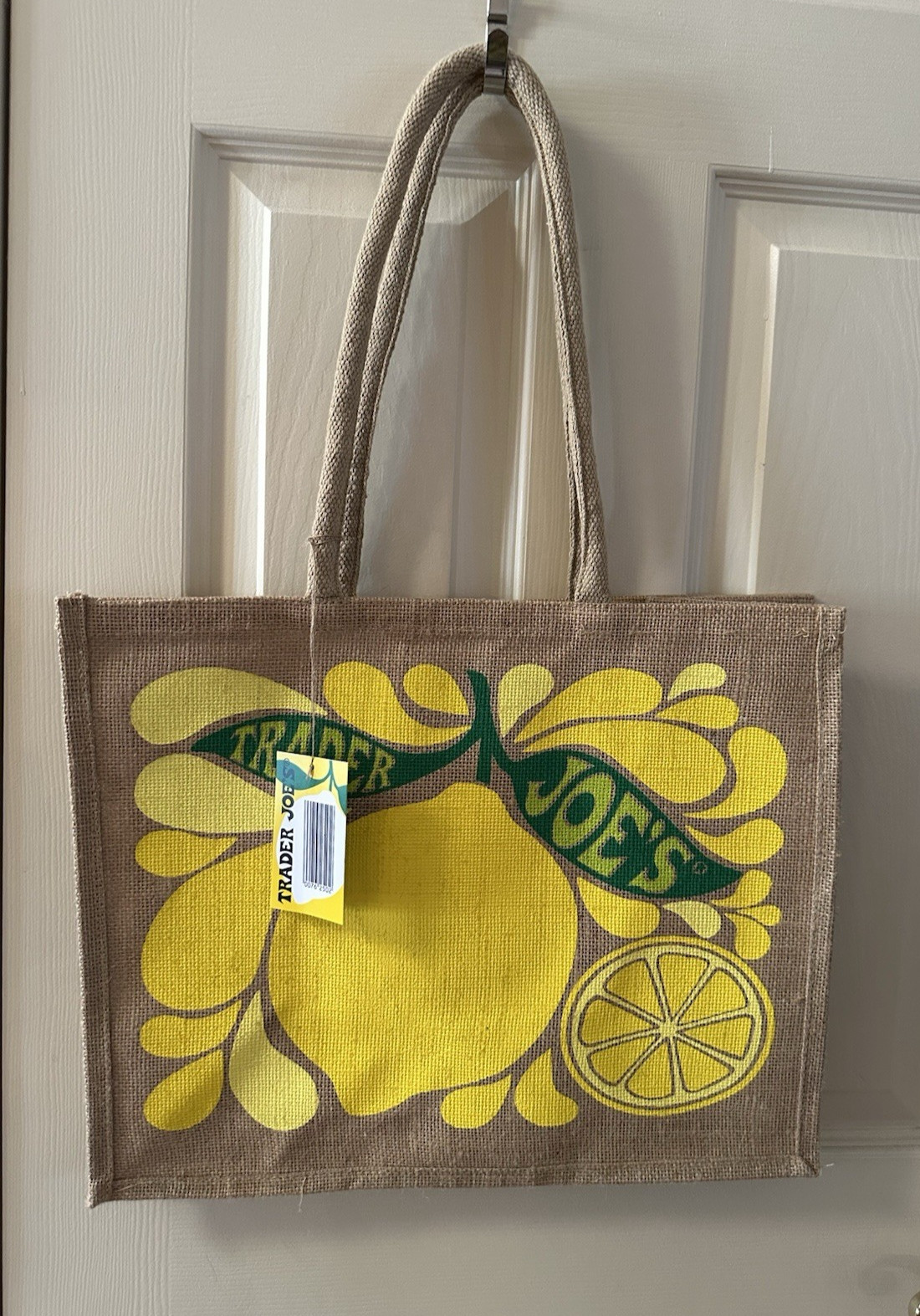 Trader Joe’s Lemon Lime Reusable Jute Burlap Tote Bag Retired NWT