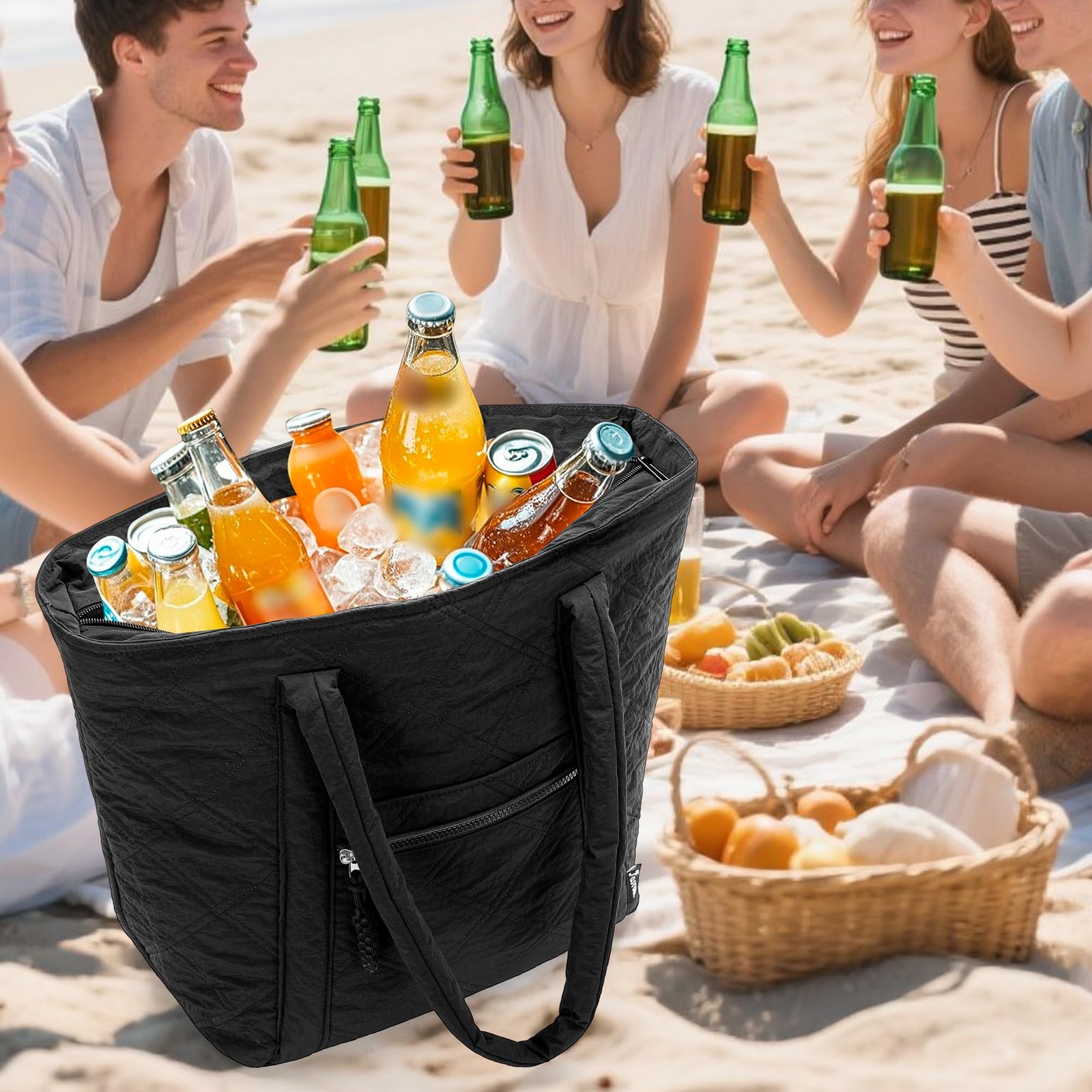 Fasrom Insulated Cooler Tote Bag Holds 30 Cans, Large Leakproof Grocery Bag