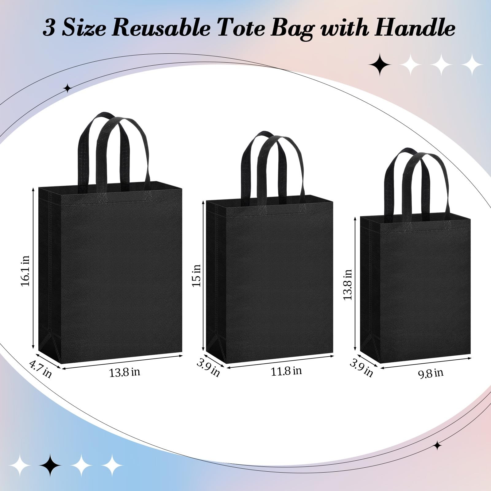 60 Pack Reusable Grocery Bags Non Woven Tote Bags 3 Sizes Shopping Bag with H…