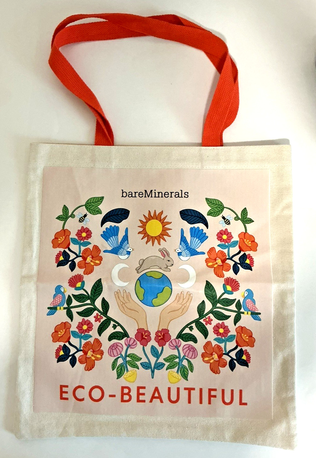 NEW – BARE MINERALS – Cute Eco-Beautiful Reusable Canvas Tote Bag, 14.5″ x 15.5″